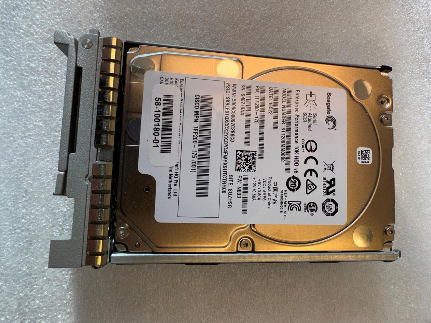CISCO 1.2TB 10K 12G 2.5" SFF SAS hard drive HD 58-100180-01 Seagate ST1200MM0088