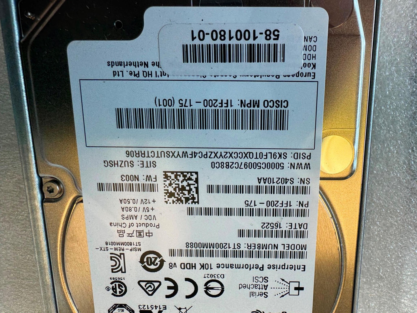 CISCO 1.2TB 10K 12G 2.5" SFF SAS hard drive HD 58-100180-01 Seagate ST1200MM0088