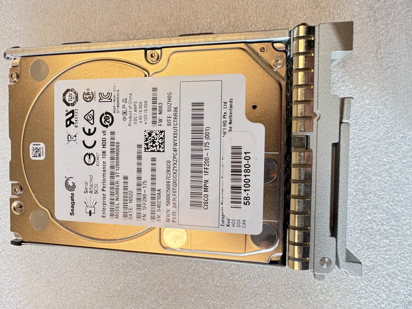 CISCO 1.2TB 10K 12G 2.5" SFF SAS hard drive HD 58-100180-01 Seagate ST1200MM0088