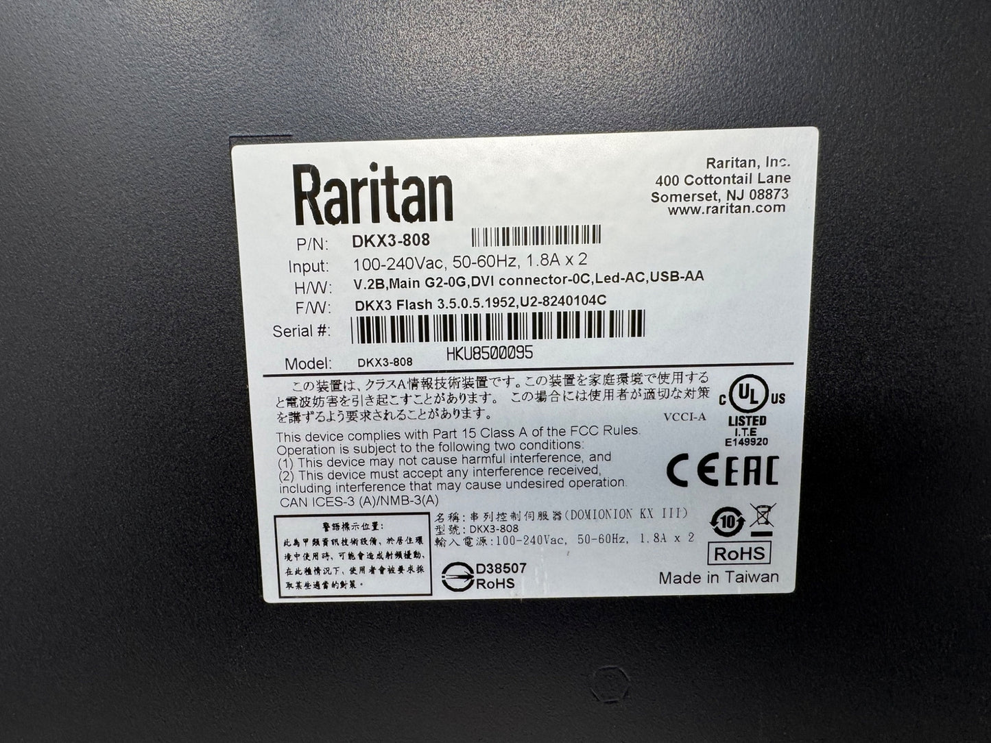 Raritan Dominion DKX3-808 8 Port KVM Over IP Switch DKXIII 8 user 8 ports