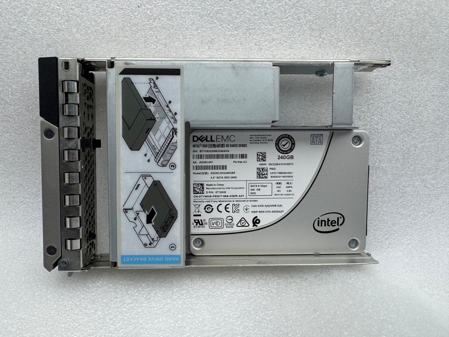 Dell EMC T1WH8 Intel 240GB 2.5" SSDSC2KG240G8R SSD w 3.5" tray Solid State Drive