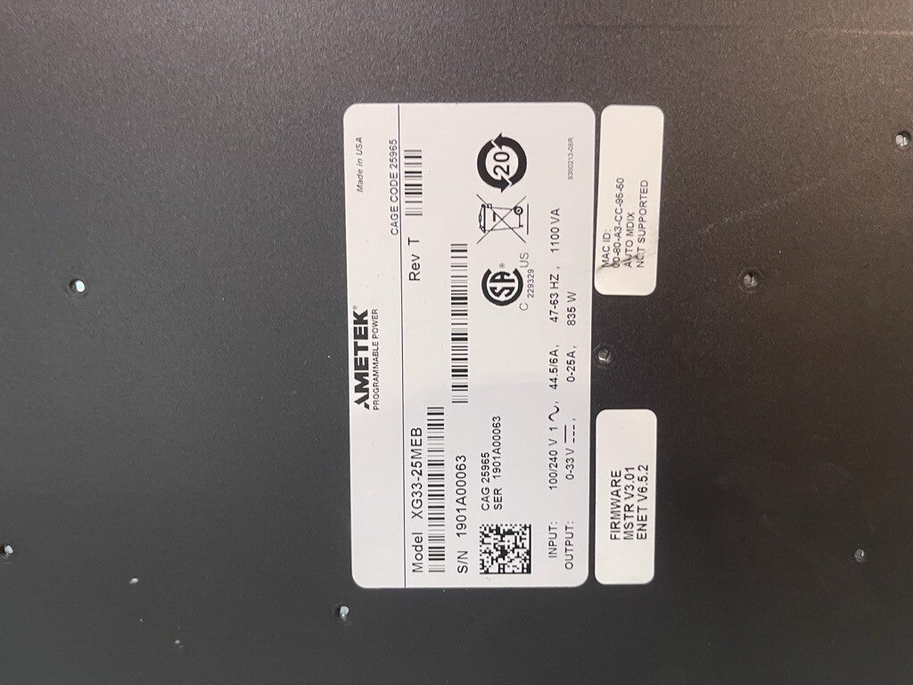 Sorensen Amtek XG33-25MEB Programmable DC Power Supply 0-33V, 0-25A 835W
