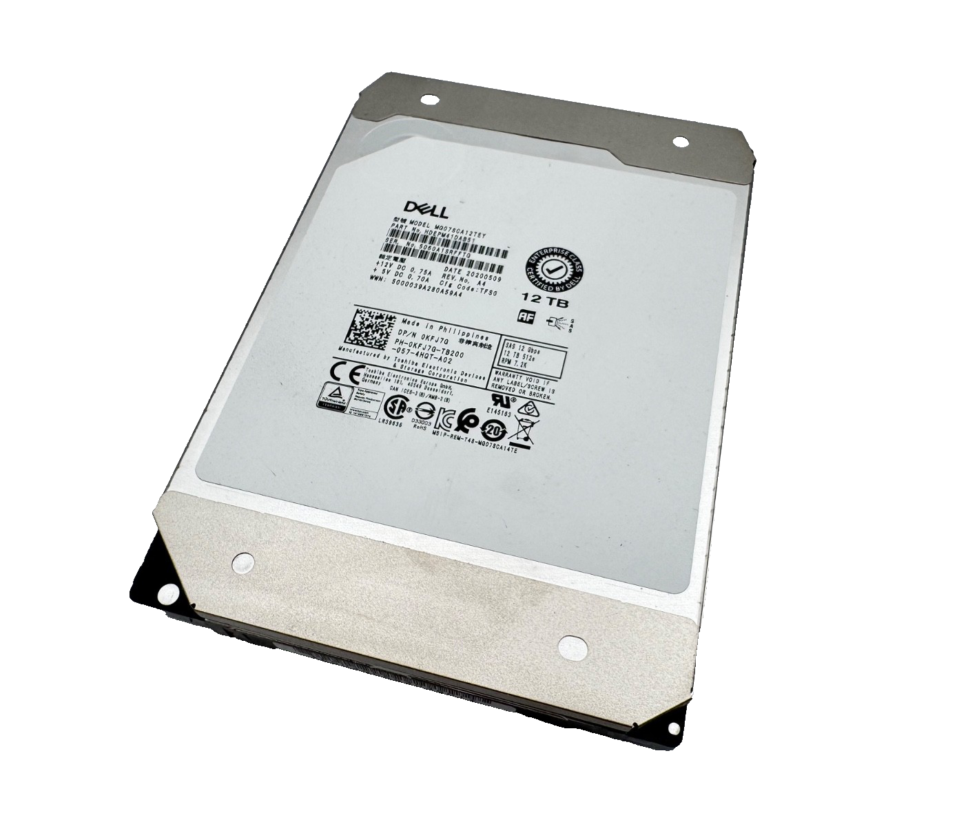 MG07SCA12TEY KFJ7G Dell EMC 12TB 7.2K RPM 12Gb/s 3.5" SAS Hard Drive Toshiba