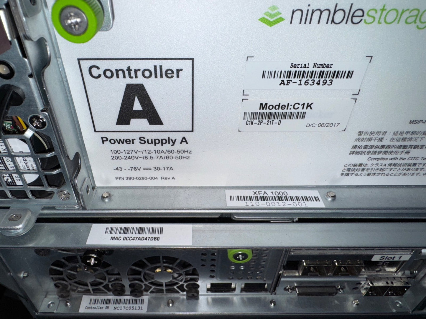 HPE Nimble Storage AF1000 2x Controller 2x 6-Core E5-2603V3 2x 16GB & 8GB NVDIMM