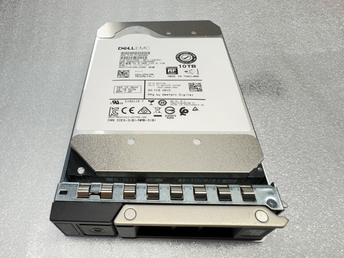 Dell EMC 07FPR HUH721010AL5200 10TB 7.2K RPM 12Gb/s 3.5" SAS Hard Drive 14G Tray