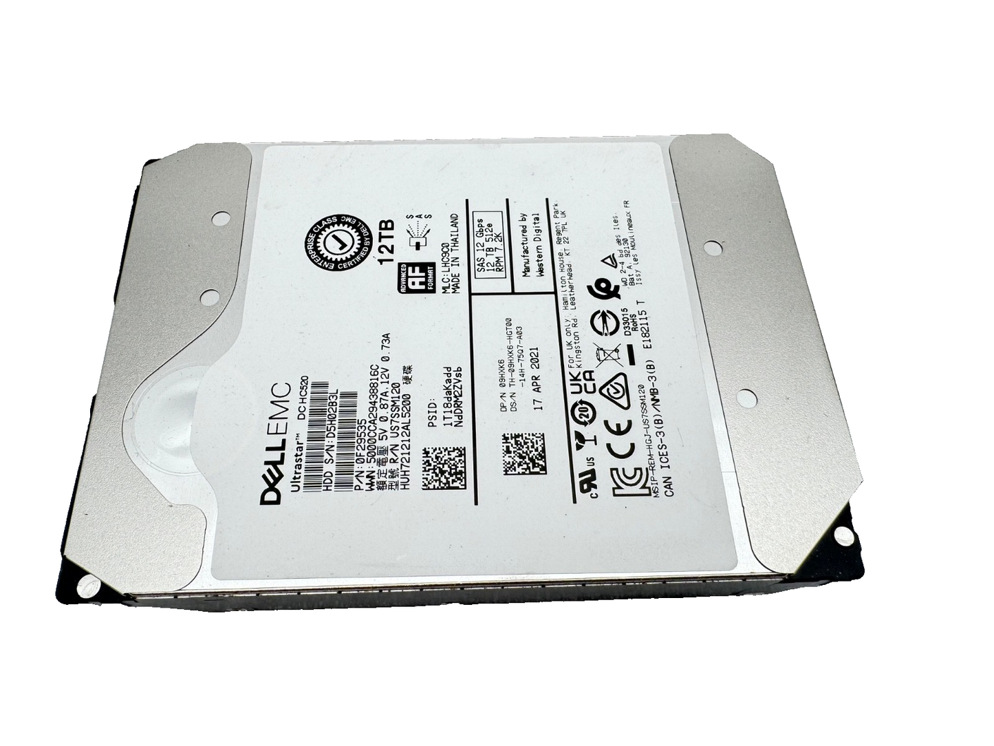 09HXK6 HUH721212AL5200 Dell EMC 12TB 7.2K RPM 12Gb/s 3.5" SAS Hard Drive WD HGST