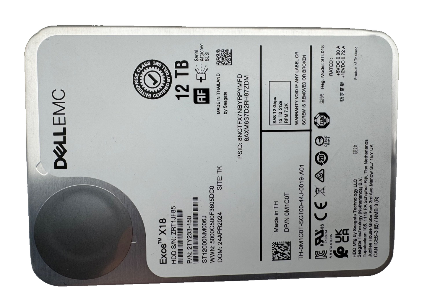 M1C0T ST12000NM006J Dell EMC 12TB 7.2K RPM 12Gb/s 3.5" SAS Hard Drive Seagate