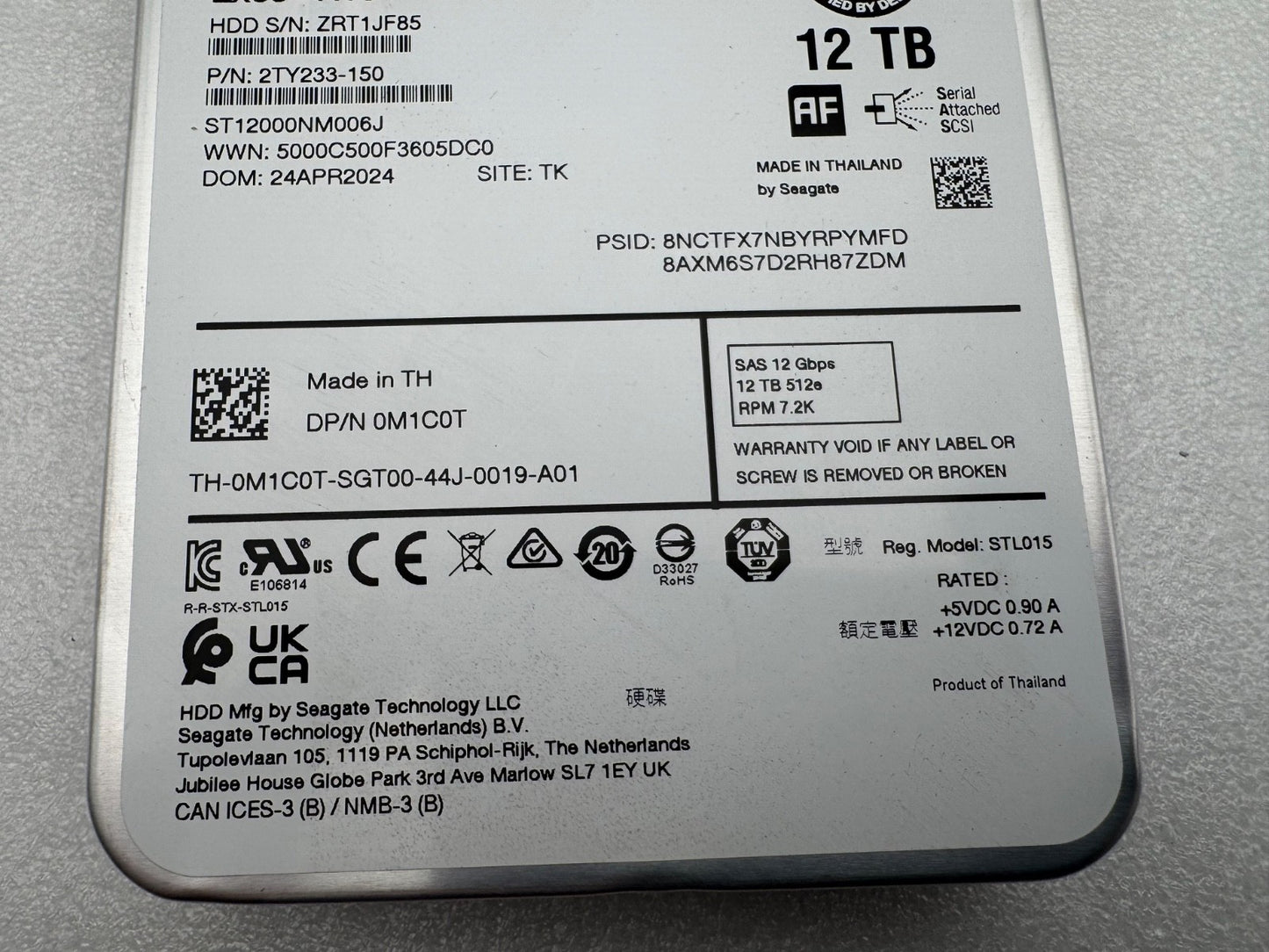 M1C0T ST12000NM006J Dell EMC 12TB 7.2K RPM 12Gb/s 3.5" SAS Hard Drive Seagate