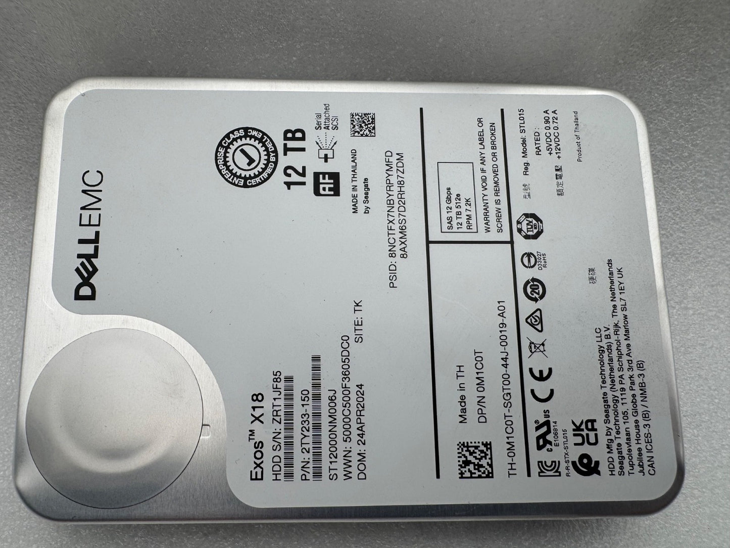 M1C0T ST12000NM006J Dell EMC 12TB 7.2K RPM 12Gb/s 3.5" SAS Hard Drive Seagate