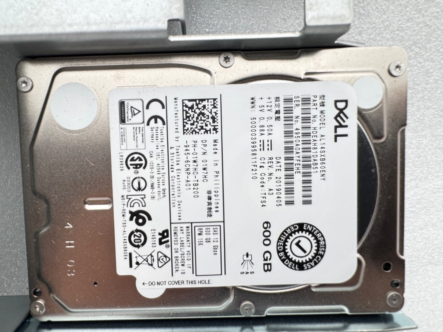 Dell Toshiba 600GB AL14SXB60ENY 15K SAS 1w7hc 3.5" 2.5 tray LFF 9w8c4 hard drive