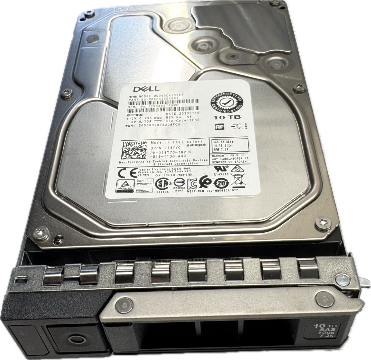 Dell 14YYC HDEPK40DAB51 Toshiba 10Tb SAS 7.2k 12Gbps 3.5" Hard Drive w 14G Tray