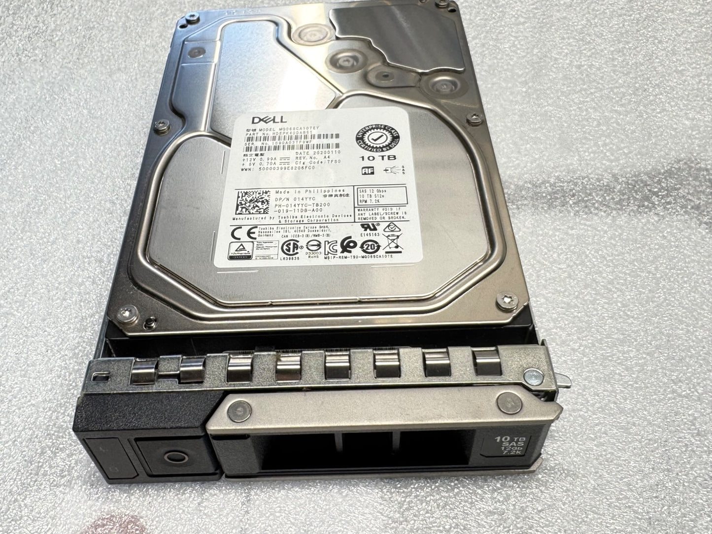Dell 14YYC HDEPK40DAB51 Toshiba 10Tb SAS 7.2k 12Gbps 3.5" Hard Drive w 14G Tray