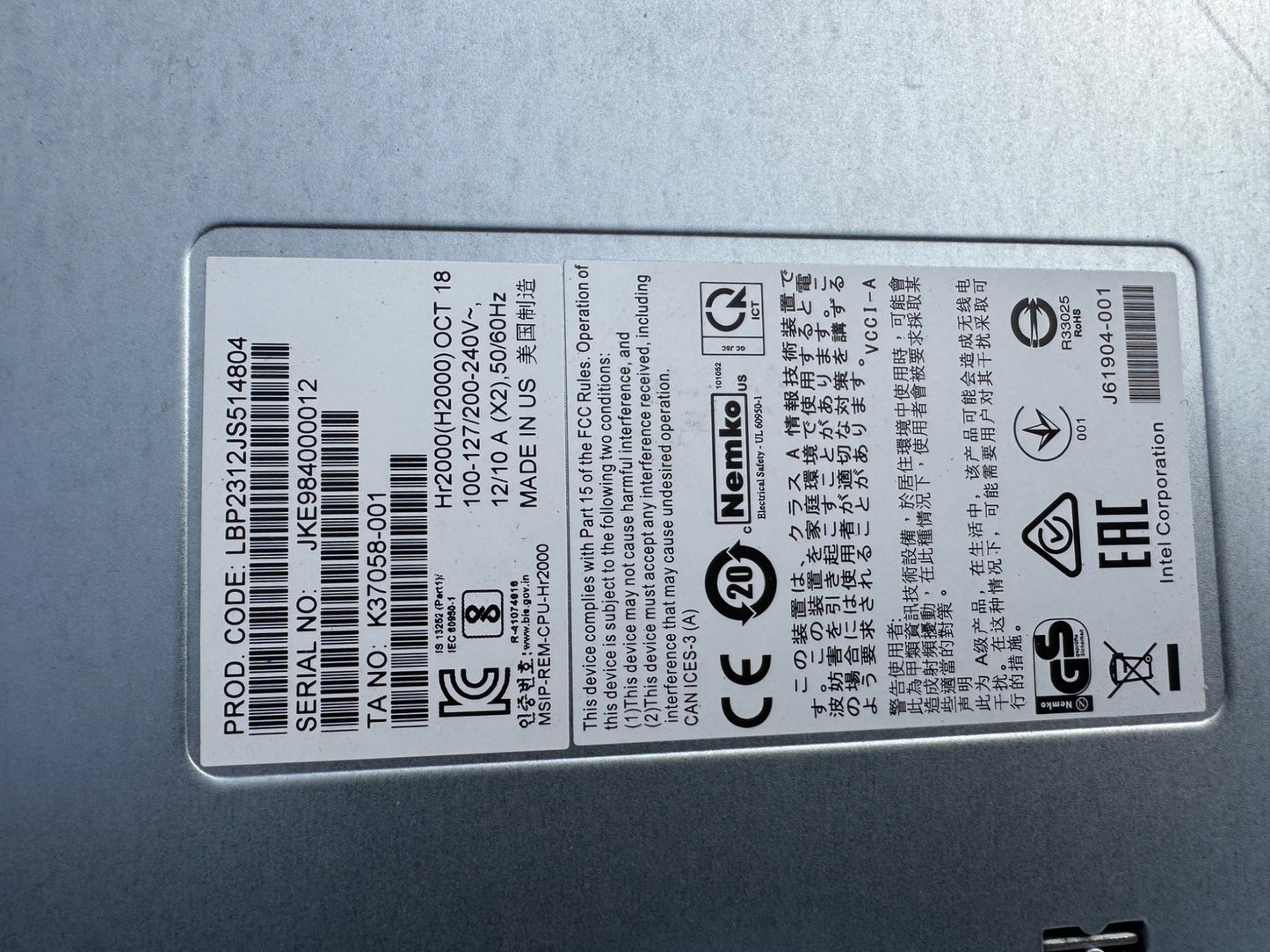 Intel H2000 2U 12x 3.5” LFF 4 Node S2600BP HPC Server 8x Xeon Silver 4114 2x PSU