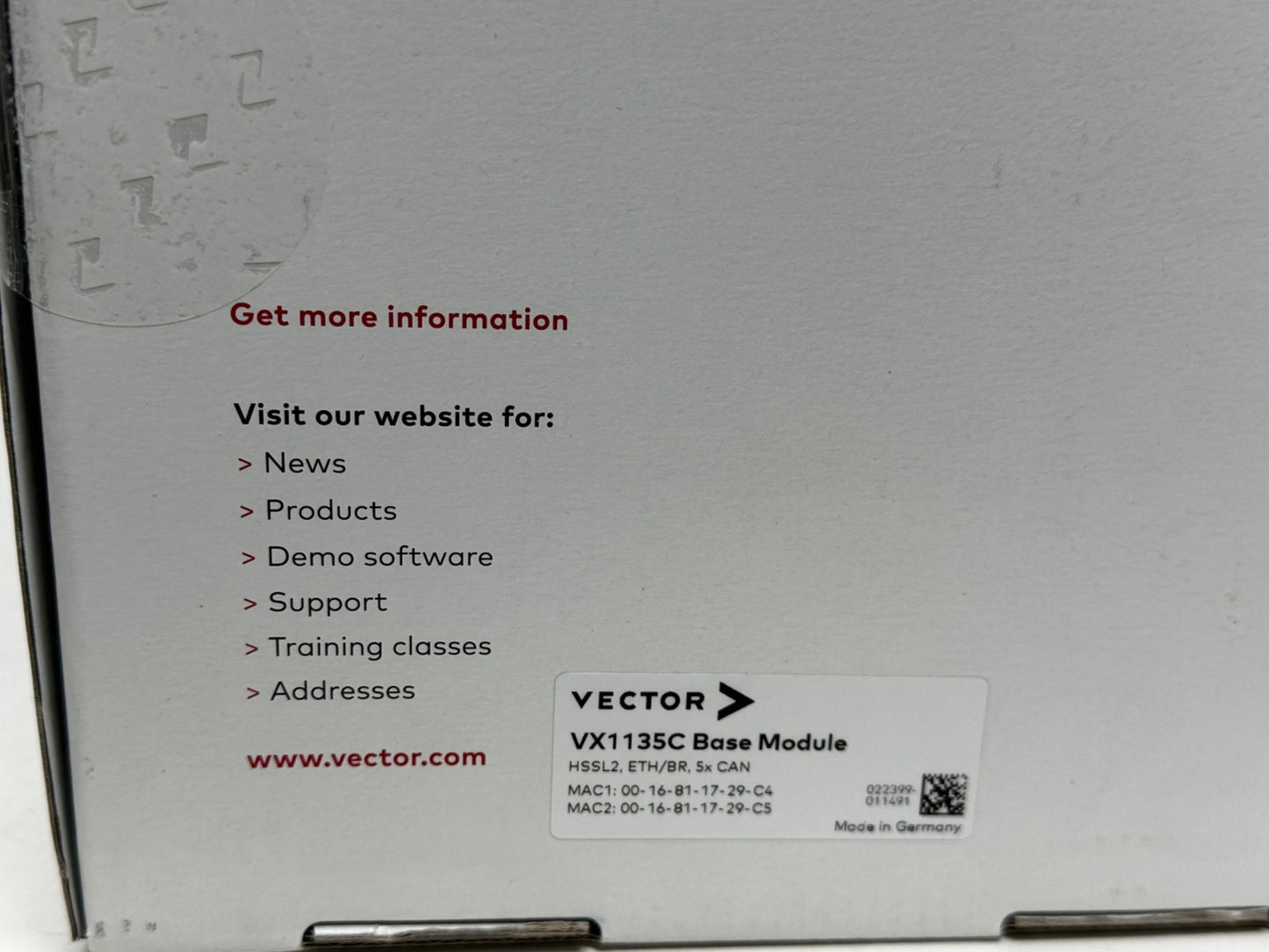 New in Box Vector VX1000 VX1135C Base Module Measurement Calibration Interface