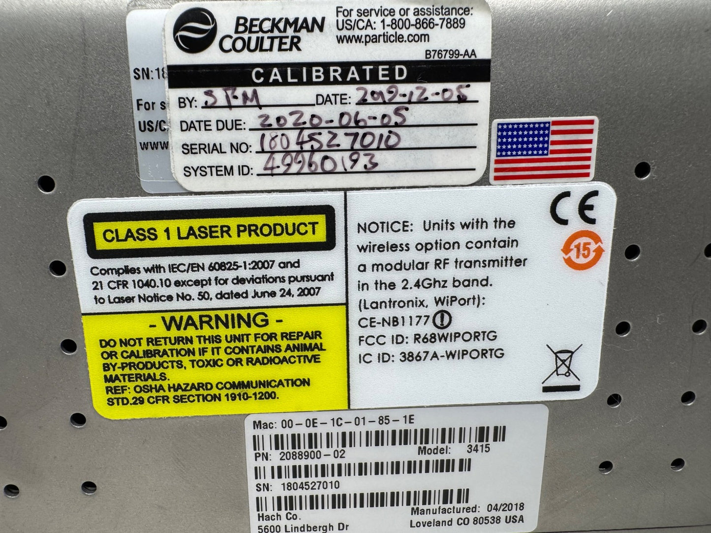 MET ONE HACH 3400 Portable Particle Counter Model 3415 MFD 2018 Lot#2 1804527010