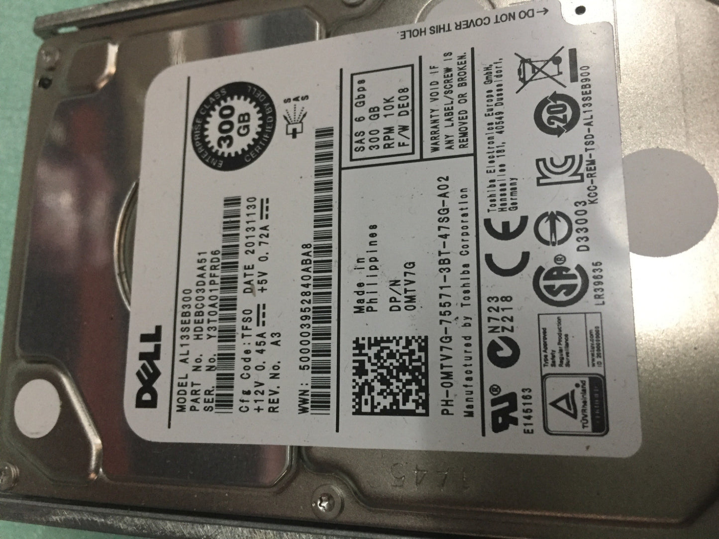 OEM MTV7G 0MTV7G DELL 300GB 10K 6G SAS 2.5'' SFF HDD HARD DRIVE w Tray