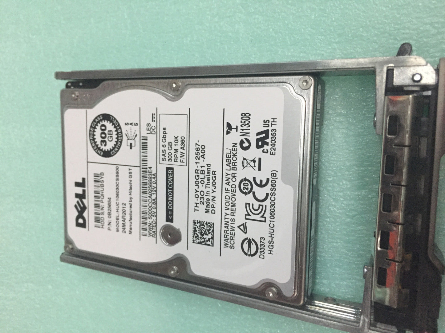 YJ0GR 0YJ0GR 0B25654 DELL 300GB 10K 6G SFF 2.5'' SAS DP HDD HARD DRIVE w Tray