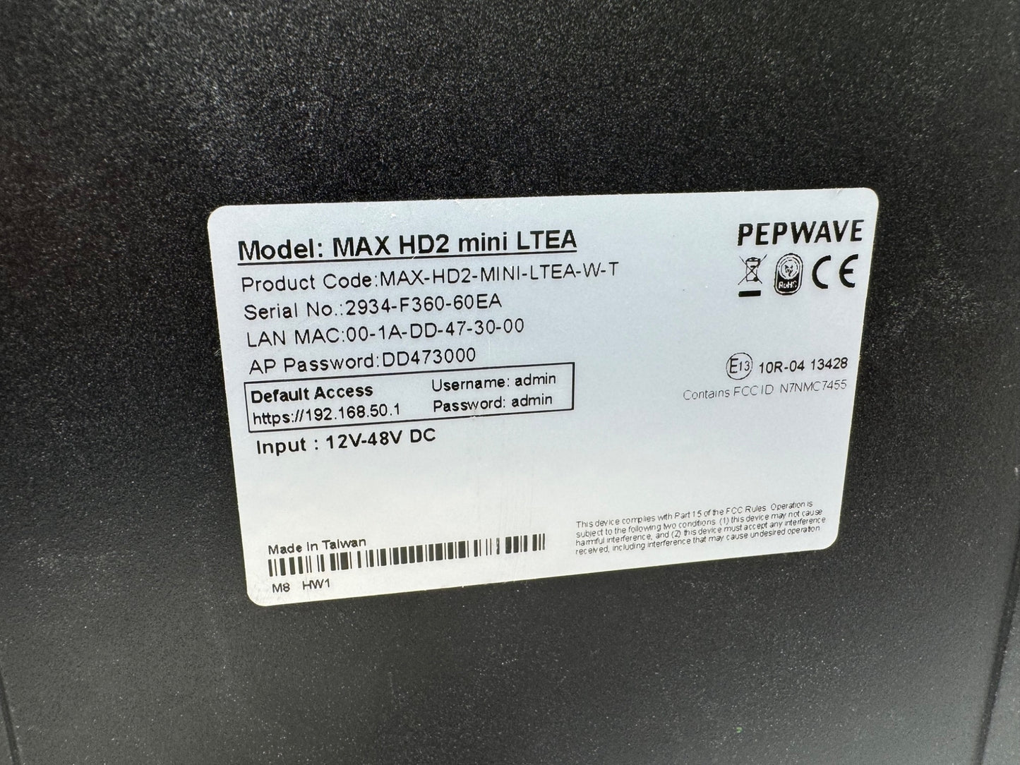 Peplink Pepwave MAX-HD2-MINI-LTEA-W-T MAX HD2 MINI-LTEA router NO ACCESSORIES