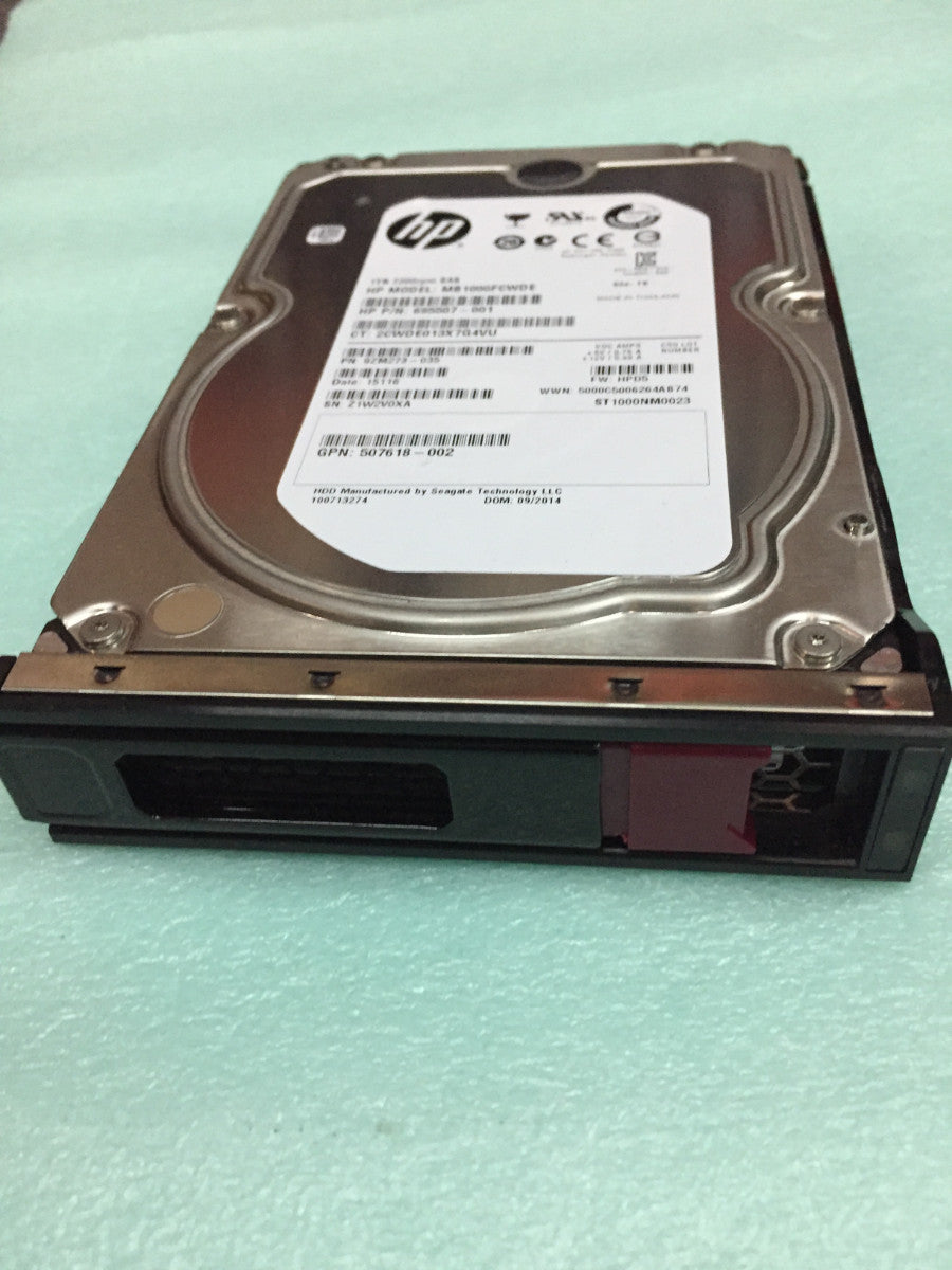HP 1TB 7.2K 3.5 6G SAS Hard Drive 695507-001 MB1000FCWDE ST1000NM0023 Tray Gen9