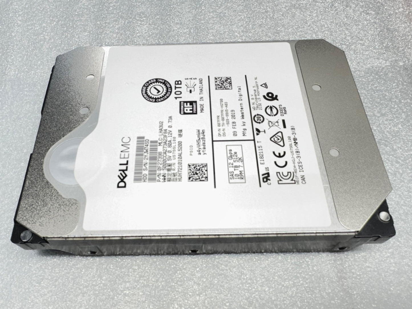 07FPR HUH721010AL5200 Dell EMC 10TB 7.2K RPM 12Gb/s 3.5" SAS Hard Drive WD HGST