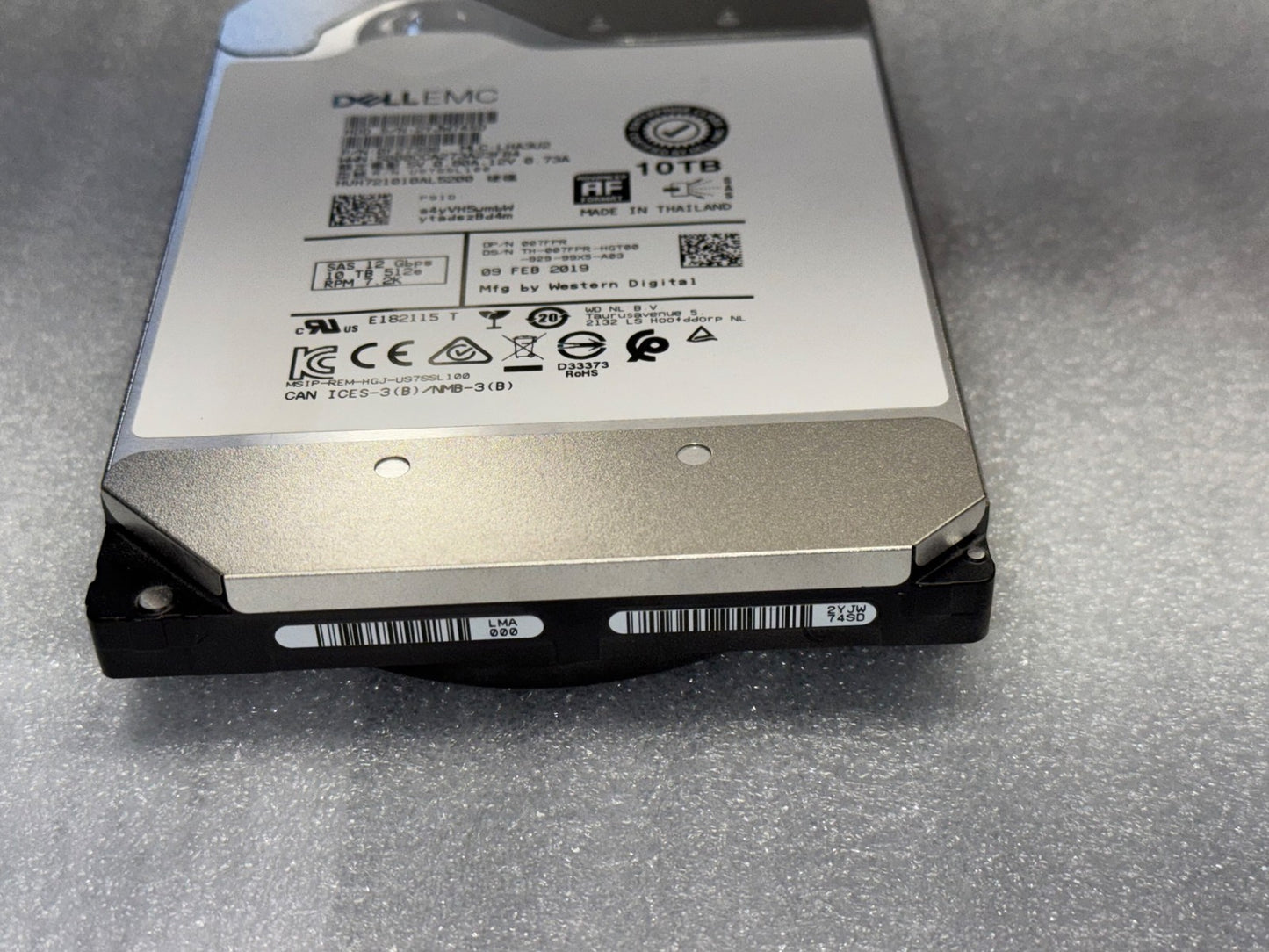 07FPR HUH721010AL5200 Dell EMC 10TB 7.2K RPM 12Gb/s 3.5" SAS Hard Drive WD HGST