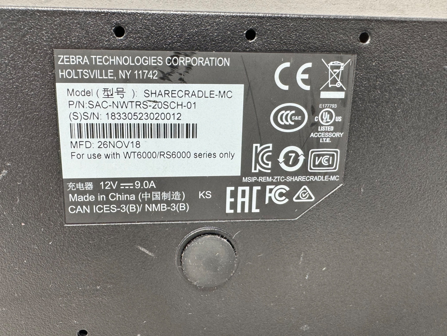 Zebra SAC-NWTRS-20SCH-01 WT6000/RS6000 20 Slot Battery Charger w AC adapter