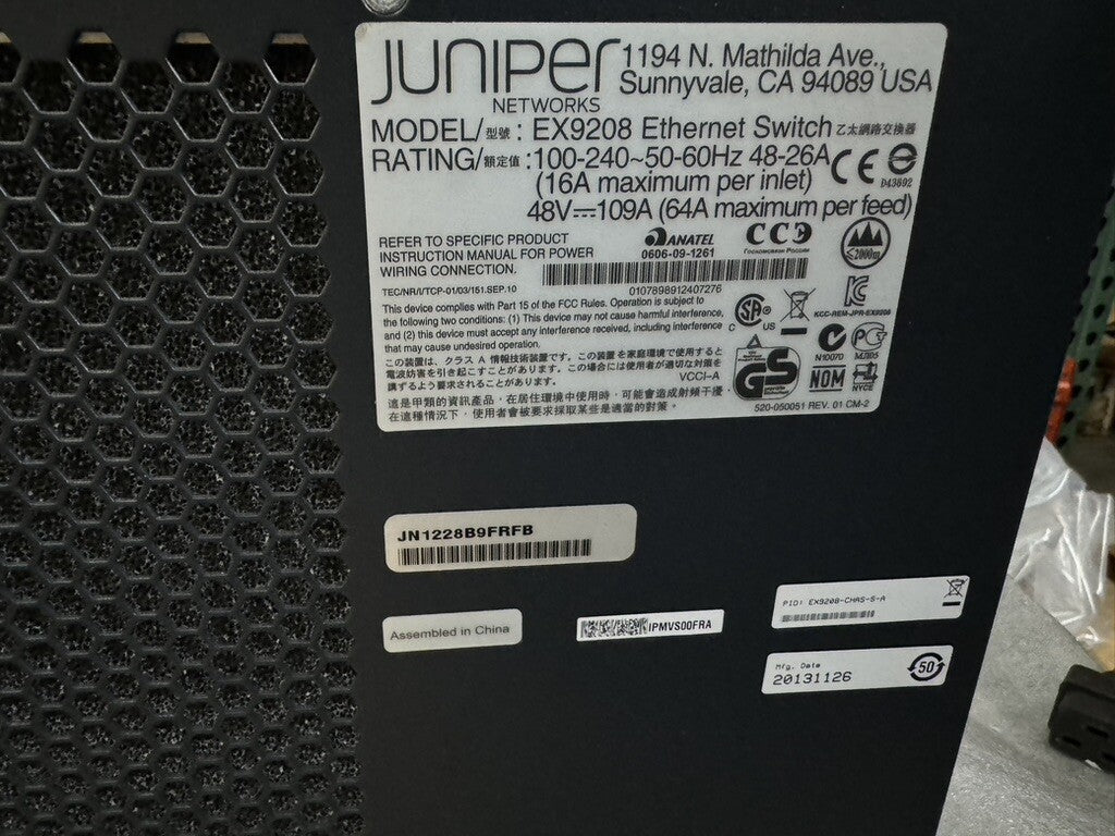 Juniper EX9208-CHAS-S-A EX9208 8-slot Switch Chassis w Fantray FANTRAY-MX480-HC