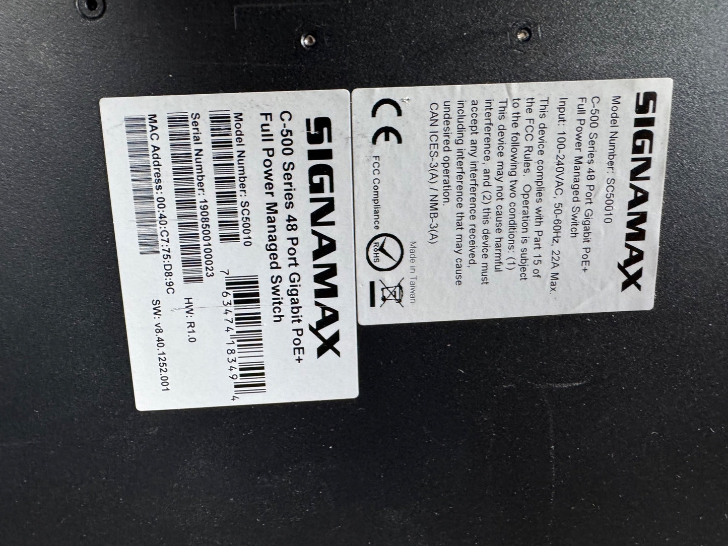 Signamax SC50010 48 port c-500 Gigabit PoE+ Full Power Managed Switch w 1x PSU