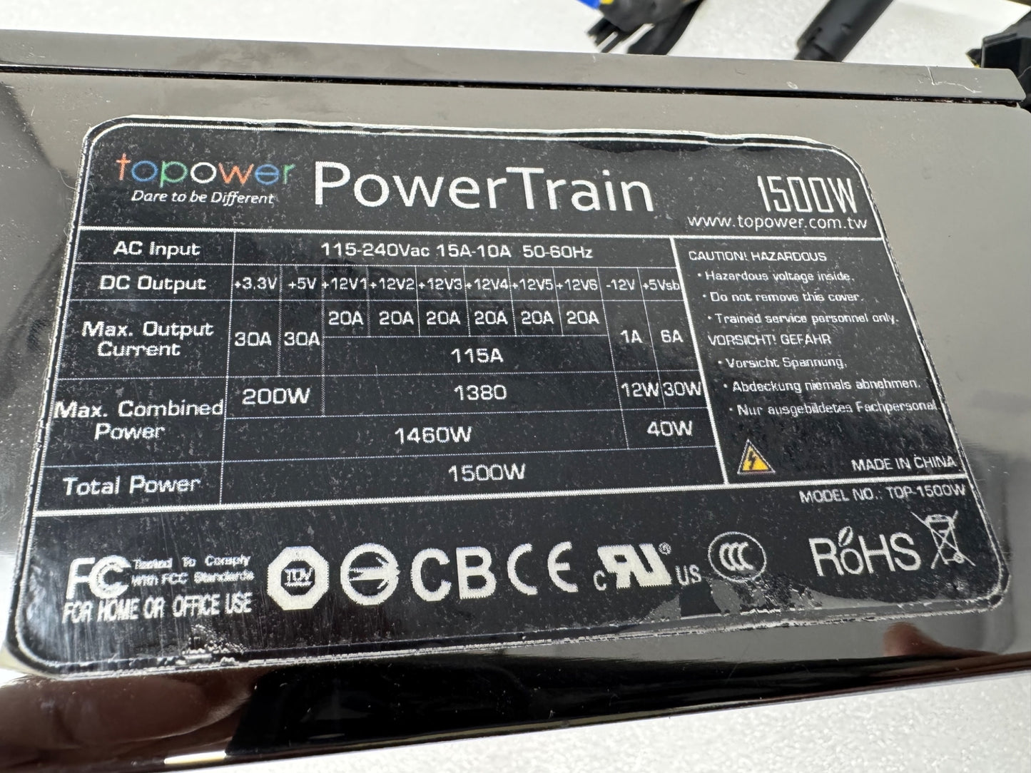 Topower Powertrain TOP-1500W Active PFC Computer ATX Power Supply PSU GPU Mining