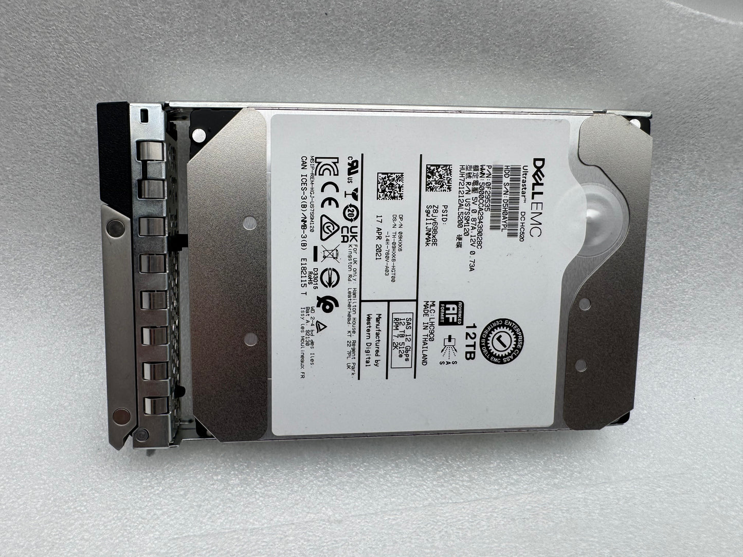 09HXK6 HUH721212AL5200 Dell EMC 12TB 7.2K RPM 12Gb/s 3.5" SAS Hard Drive WD Tray