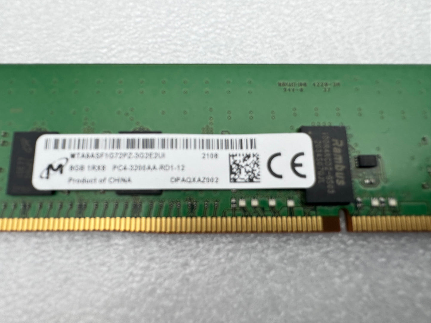 Micron 8GB 1x8gb DDR4 pc4-3200aa ECC Server Memory RAM MTA9ASF1G72PZ-3G2E2UI