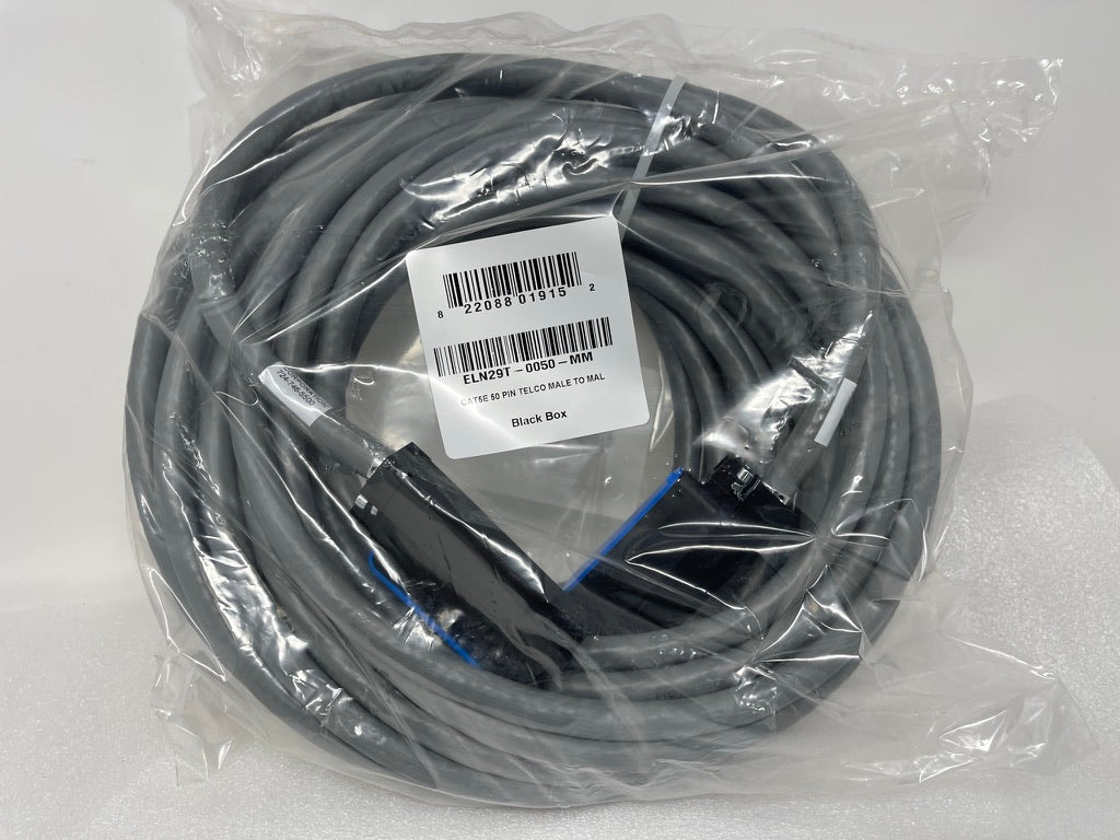 50ft CAT5E 50 PIN TELCO MALE TO MALE Black Box ELN29T-0050-MM Cat 5E 25 Pair M/M