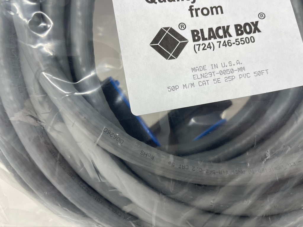 50ft CAT5E 50 PIN TELCO MALE TO MALE Black Box ELN29T-0050-MM Cat 5E 25 Pair M/M