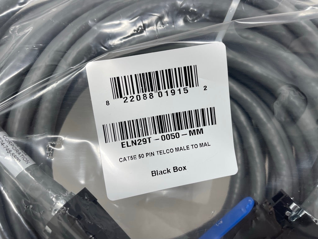 50ft CAT5E 50 PIN TELCO MALE TO MALE Black Box ELN29T-0050-MM Cat 5E 25 Pair M/M