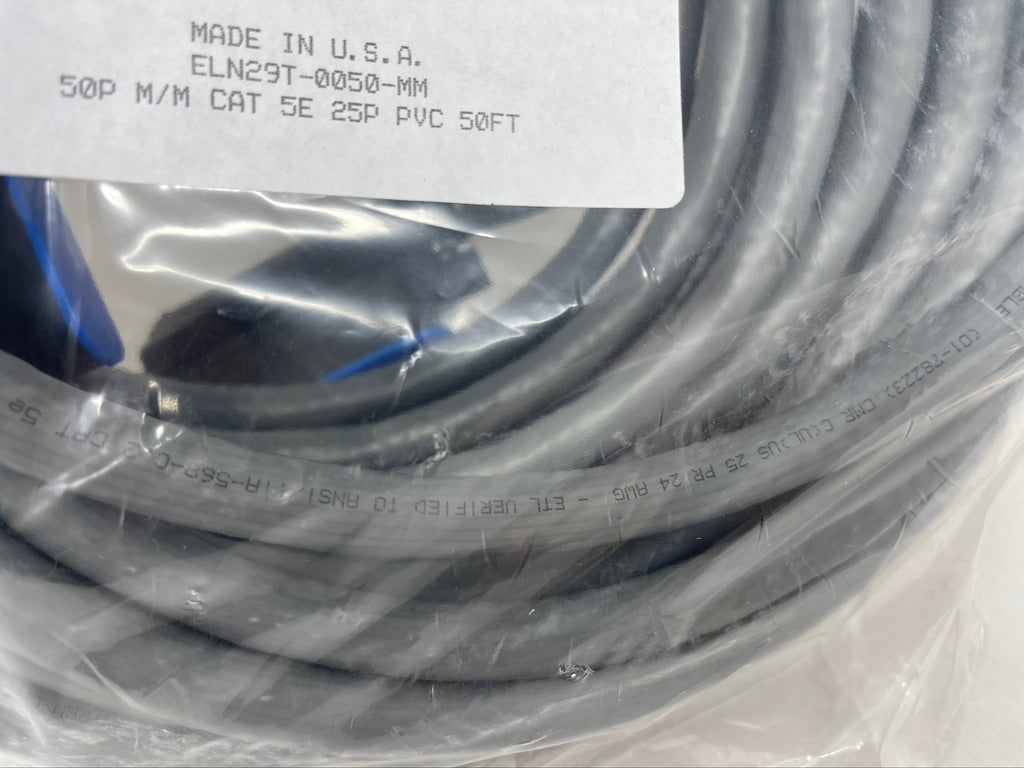 50ft CAT5E 50 PIN TELCO MALE TO MALE Black Box ELN29T-0050-MM Cat 5E 25 Pair M/M