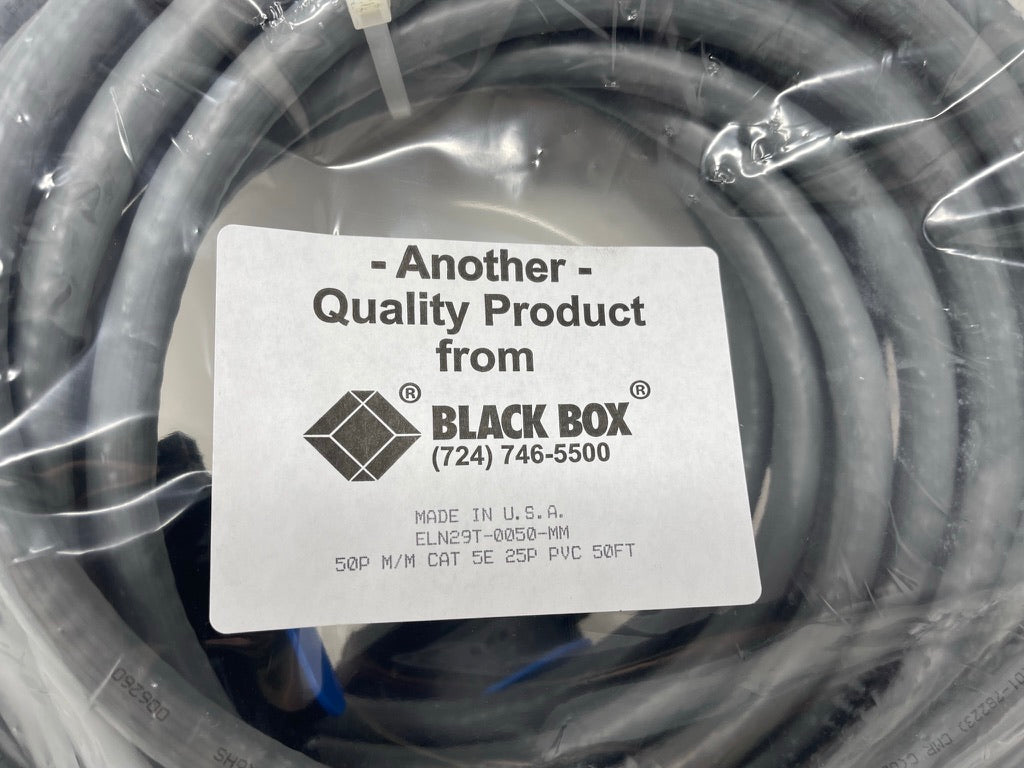 50ft CAT5E 50 PIN TELCO MALE TO MALE Black Box ELN29T-0050-MM Cat 5E 25 Pair M/M