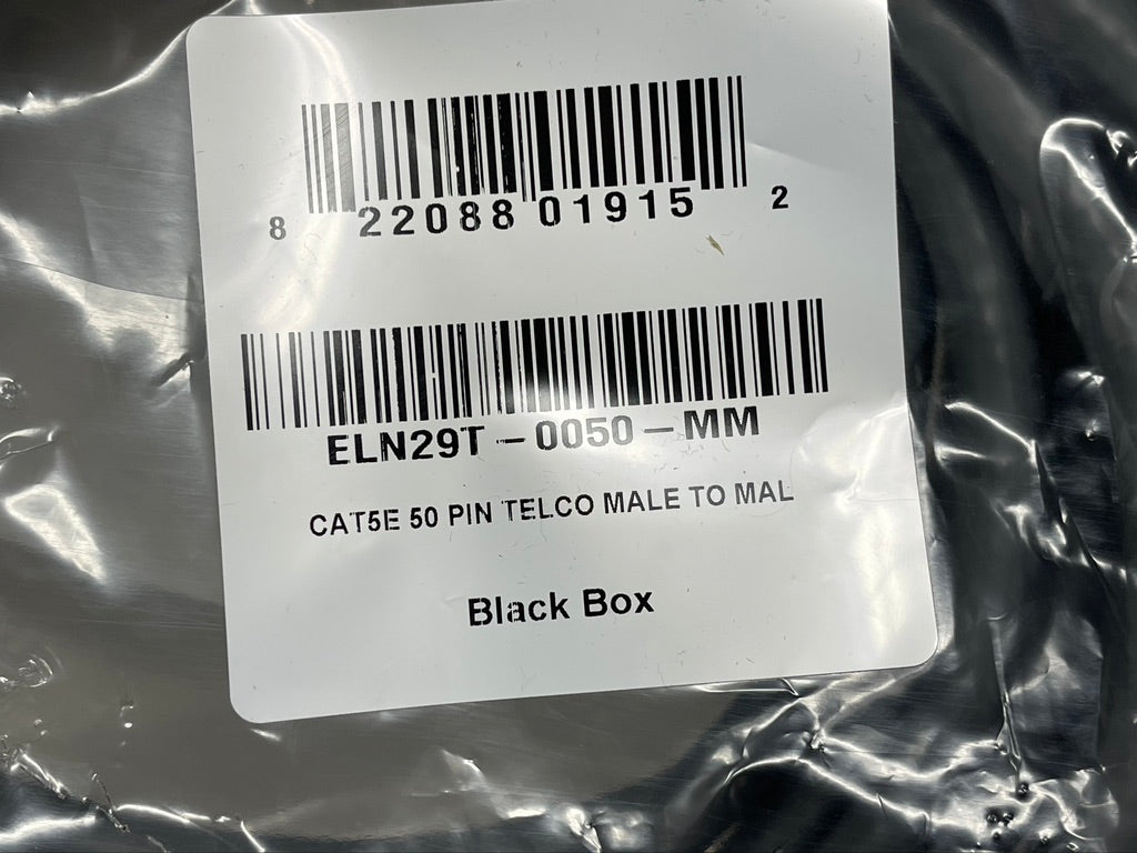 50ft CAT5E 50 PIN TELCO MALE TO MALE Black Box ELN29T-0050-MM Cat 5E 25 Pair M/M