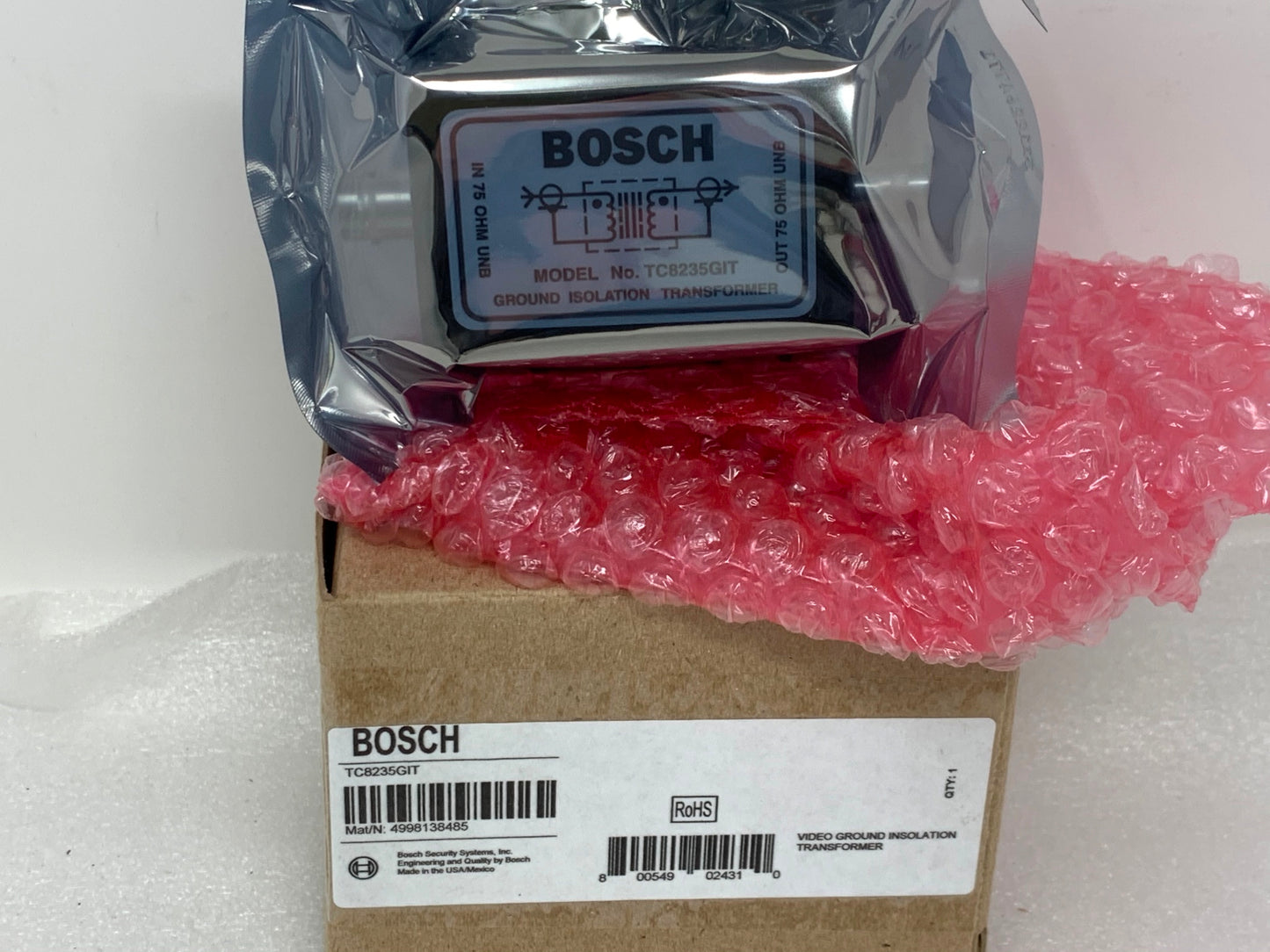 Bosch TC8235GIT Ground Loop Isolation Transformer for Video/Data Lines 75Ohm BNC